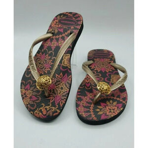 Havaianas Black and Gold Floral Sandals